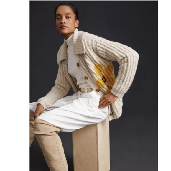 Anthropologie Pilcro Smiley Face Flower Cardigan Sweater Size Small - Picture 12 of 15